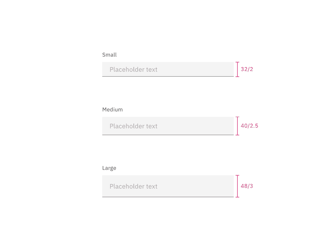 Sizes for text input